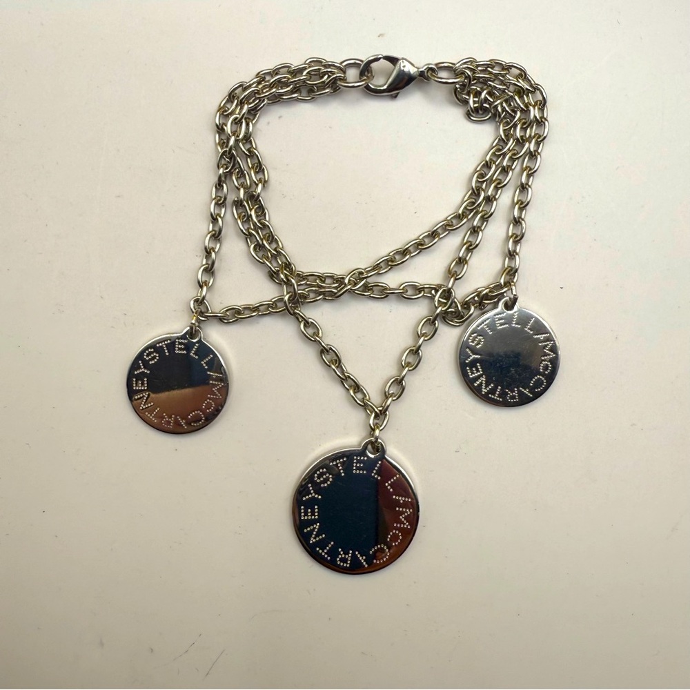 Stella McCartney Logo Disc Charm Bracelet 8” Silver Tone